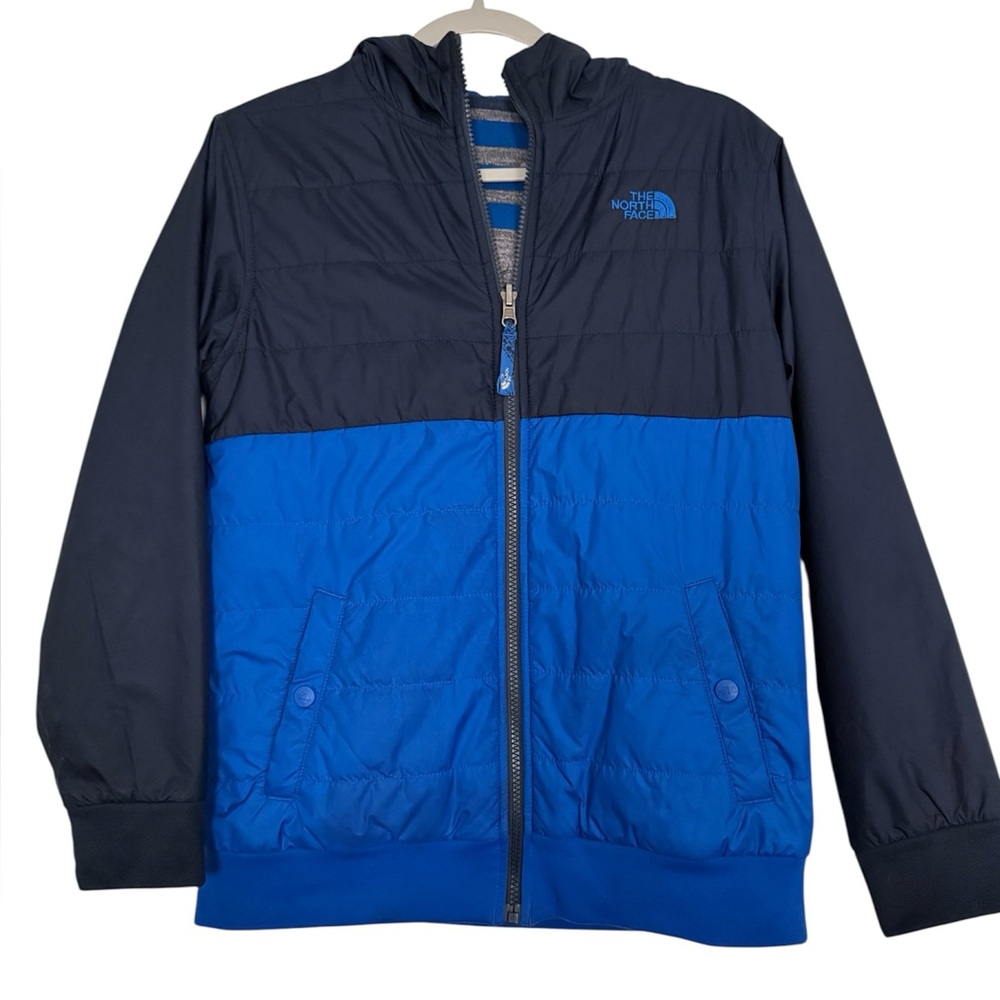 The North Face Boys Striped Colorblock Reversible Hooded Jacket Size: L (14/16)